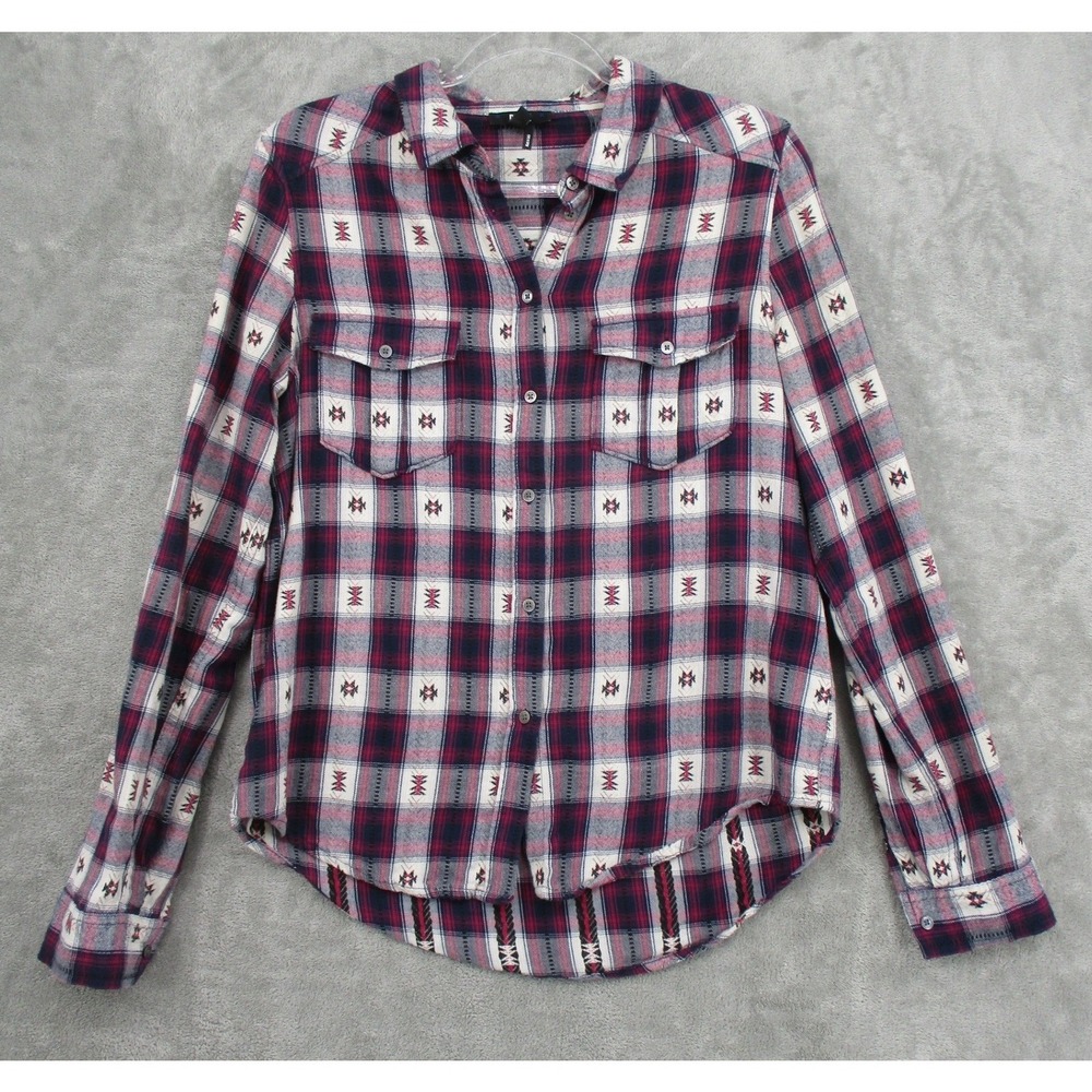 PAIGE Shirt Womens Size M Mya Aztec Western Flannel Boho Southwestern Plaid Red